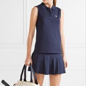 NEW Tory Burch Sport Performance Pique Sleeveless Collared Blue Polo Shirt XL